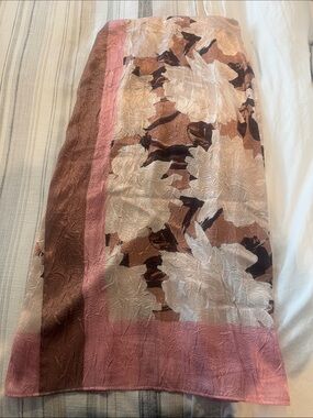 Zara Pink Brown Cream Floral Midi Skirt